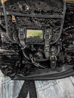 IT WORKS Black Flap Sequin Women’s Backpack